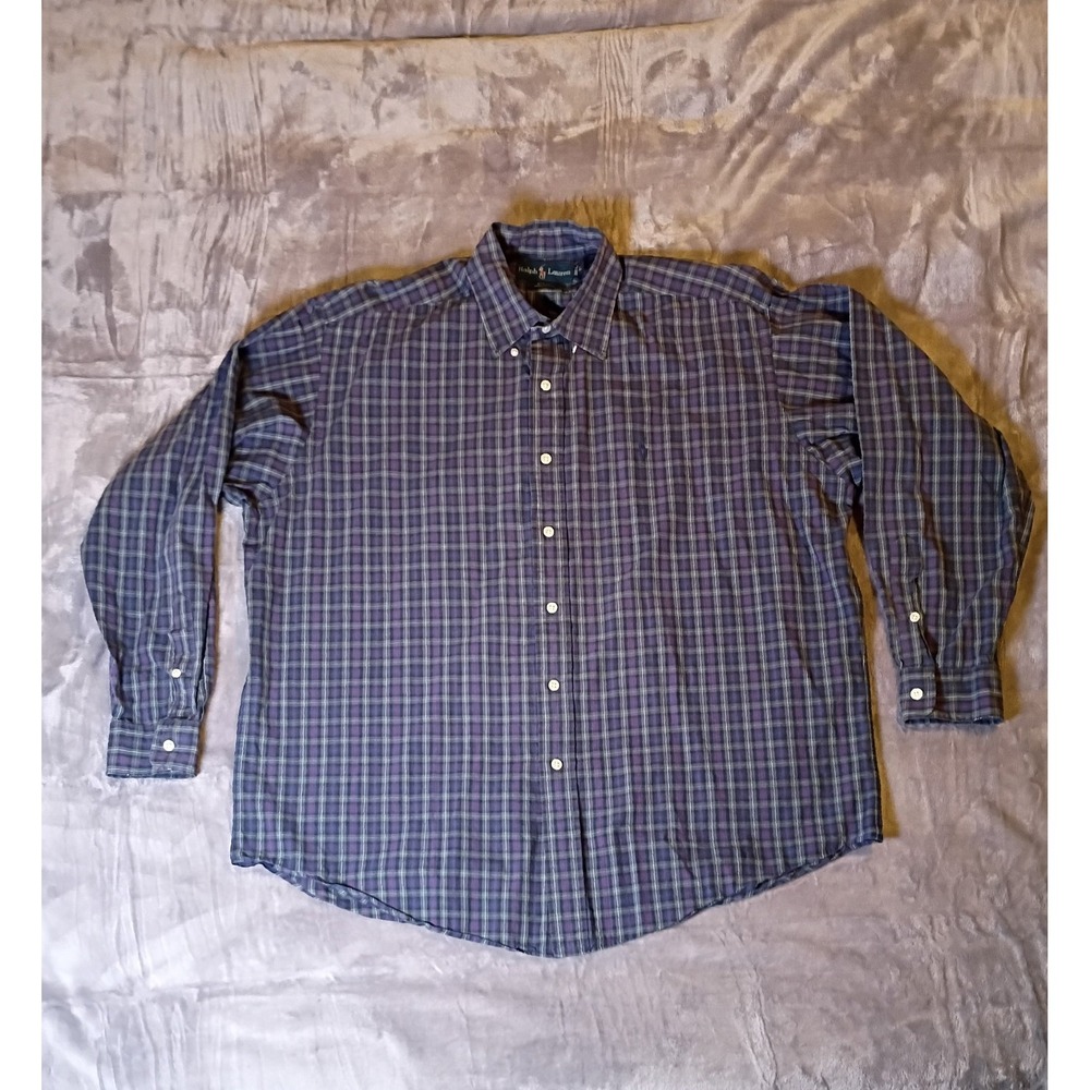 Ralph Lauren Blake Mens Large‎ Long Sleeve Plaid Button Down Shirt Purple Green